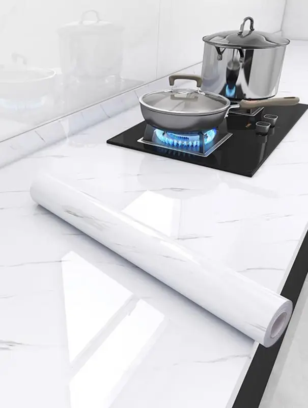 Giấy dán bếp vân đá tráng bạc chịu nhiệt, chống bám dầu mỡ - Cuộn dài 3m khổ 60cm Decor  bếp, Decal bếp 3