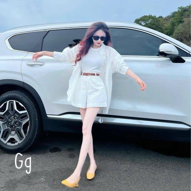 Sét 3 món đi biển, du lịch cực xinh cho nàng tiểu thư cá tính sét áo ba lỗ phối khoác sơ mi from rộng mix quần đùi lưng cao kèm nịt 5