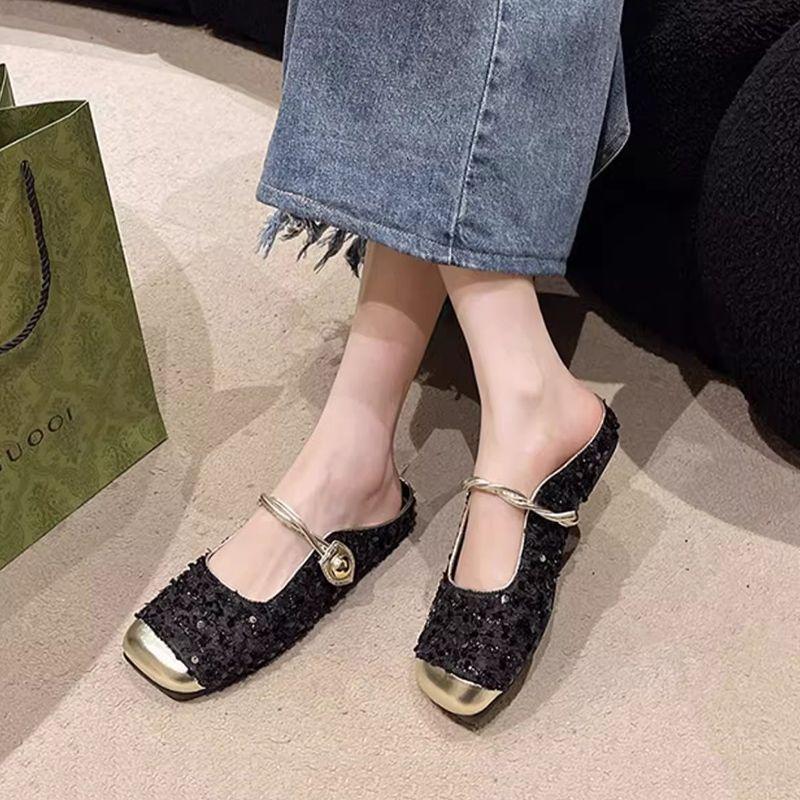 Dép cho phụ nữ, phong cách Pháp, hàng mới về, thiết kế độc đáo và thanh lịch, Dễ Phối Đồ Giày hộp Ngón Chân thời trang, dây đeo phẳng, không trơn trượt, xu hướng 2024 7