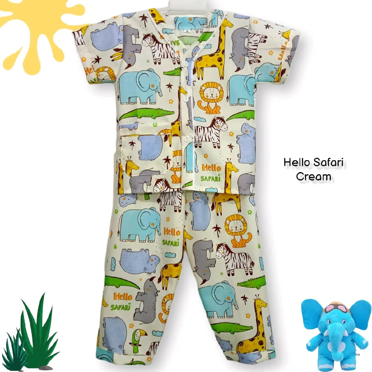 Belovya Baju Tidur Anak laki-laki Tanpa Kerah  Kids Junior Usia 1 - 12 tahun hello safari couple Lengan pendek