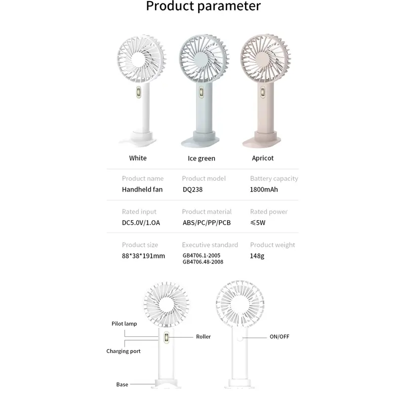 AVVIC DQ238 Kipas Angin Mini High Speed Handheld Fan Portable Rechargeable with Phone Stand Green White 1