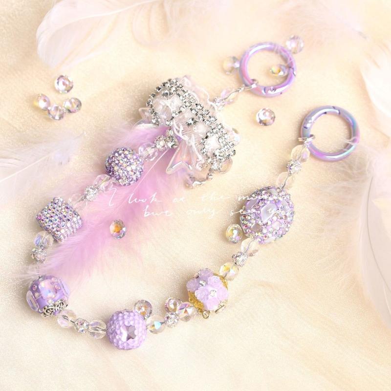 Product Introduction of Luxury Ins Style DIY Heavy Industry Nepal Mobile Phone Charm Mobile Phone Lanyard Bag Chain Popular Gradient Pink 9