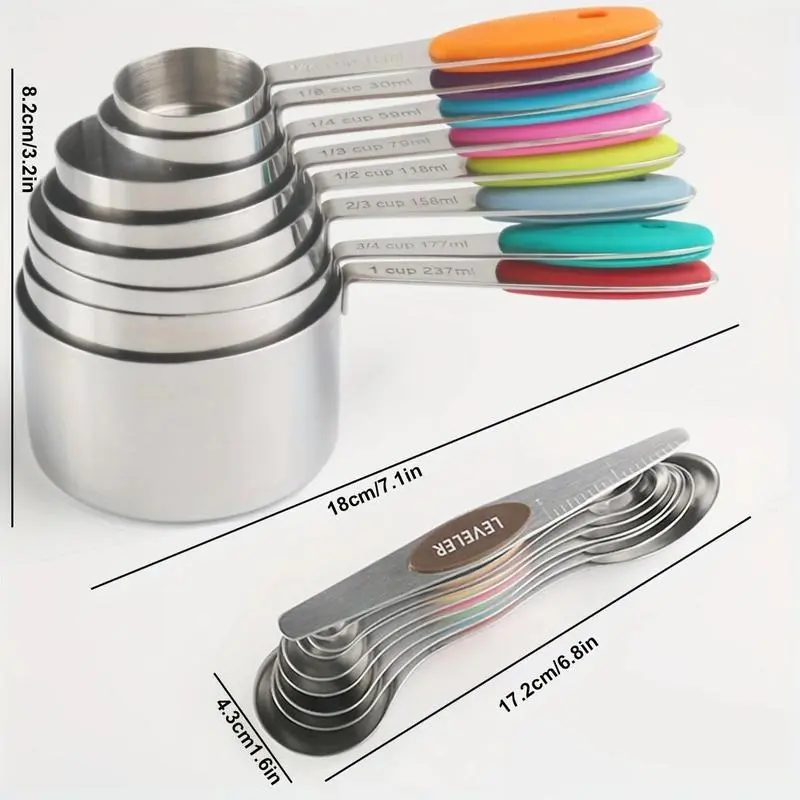 Stainless Steel Measuring Spoon & Cup Set, 17pcs/set Double-sided Magnetic Measuring Spoon Set, Kitchen Measuring Tool for Cooking & Baking 1