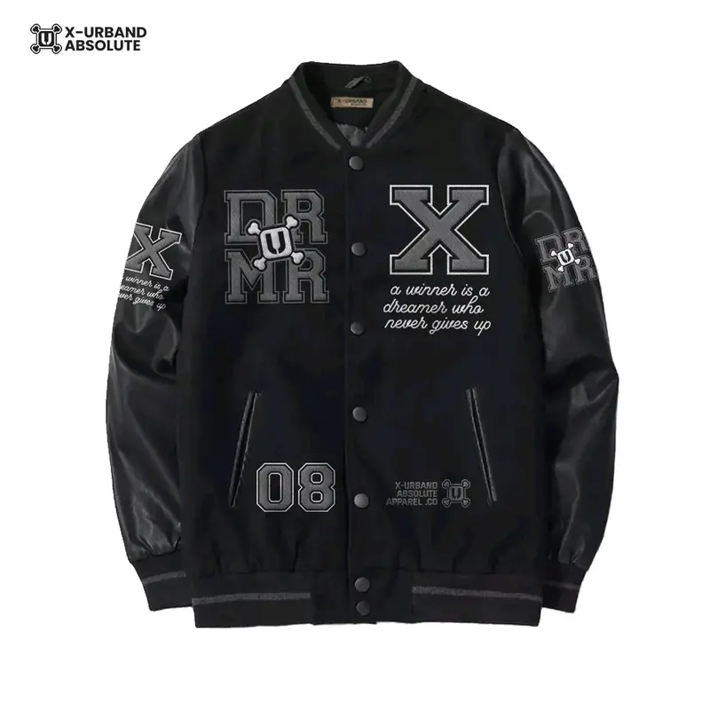 Jaket Varsity Baseball Dremer Full Hitam/Jaket Baseball Pria Full Bordir 0