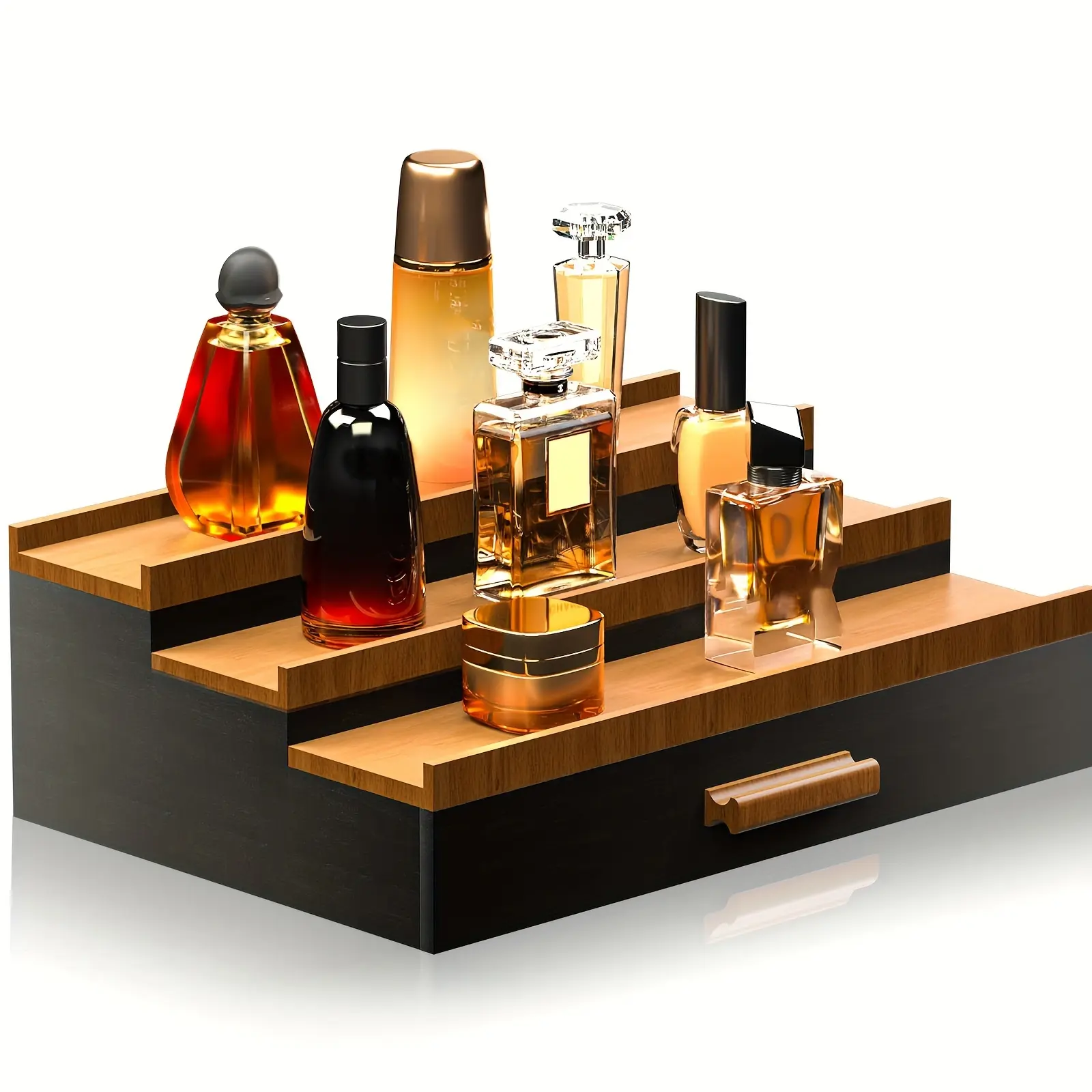 Black Walnut Men's Perfume Storage Rack-3-Layer Elevated Display Rack with Drawer, Perfume Storage Stand, Ideal Gift