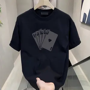 Kaos lengan pendek pasang Amerika pria 2024 musim panas baru pencetakan kreatif baru model kaos kartu remi setengah lengan longgar dan serbaguna Short Sleeve shirt  kata  kata