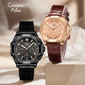 Cristiano Aillen Jam Tangan Wanita CA 8903 LT Leather Asli Chronograph Water Resistant 3 ATM Analog Fashion Mewah Garansi 1 Tahun Original Kotak Dial Stainless Steel Mineral Glass Pin Buckle