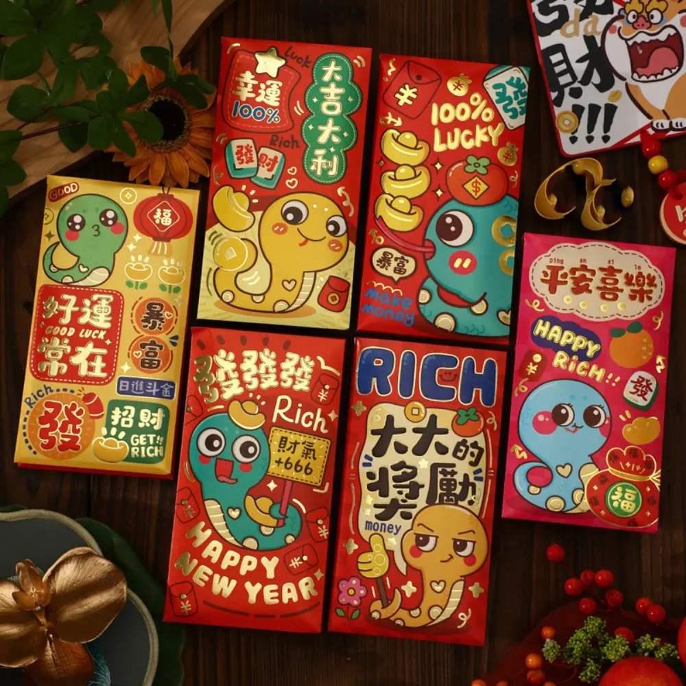 6PCS Children Gift Happy New Year Snake Year Red Envelope Chinese Blessing Snake Year Money Envelope Spring Festival Best Wishes Money Pockets Wedding Birthday