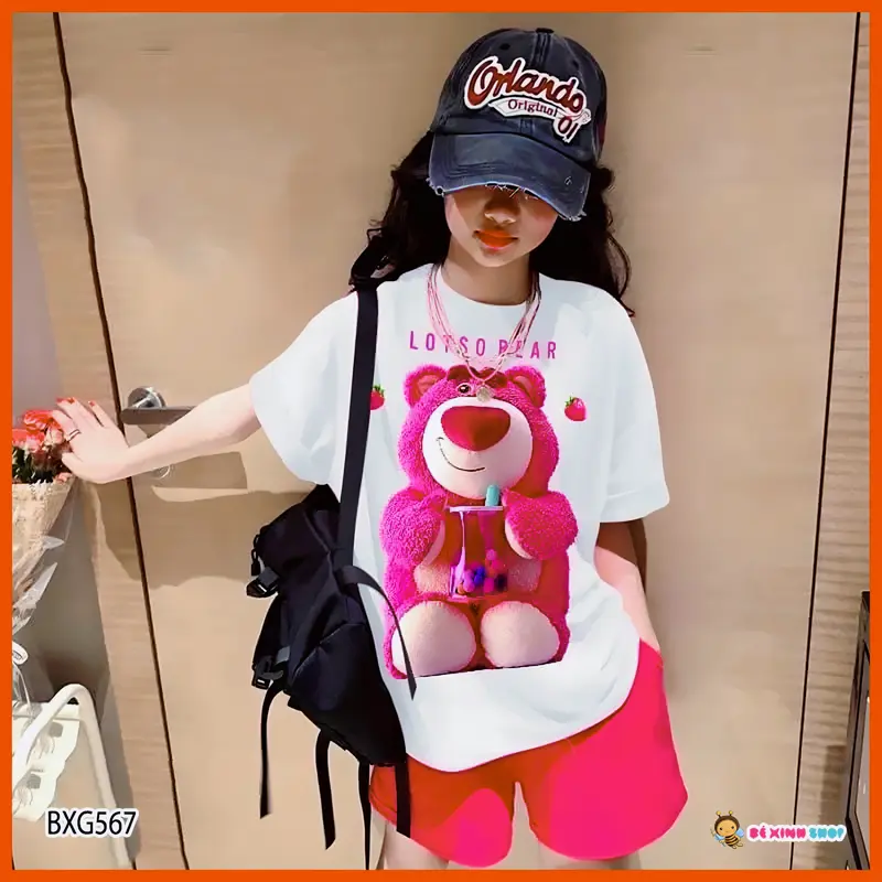 Đồ bộ Gấu Dâu Lotso Dễ Thương Cho Bé Gái 0