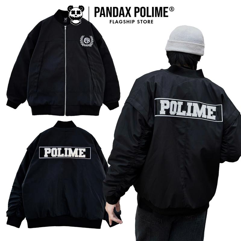 Áo bomber nam varsity jacket pilot local brand tay nhúm unisex trần bông boxy crop top bigsize Pandax Polime phao đen Menswear