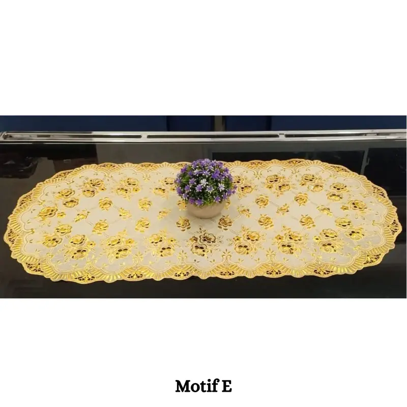Taplak Meja Tamu Motif Emas ukuran 43 cm x 80 cm Tahan air Tahan minyak Modern Square Taplak Meja Bunga 1