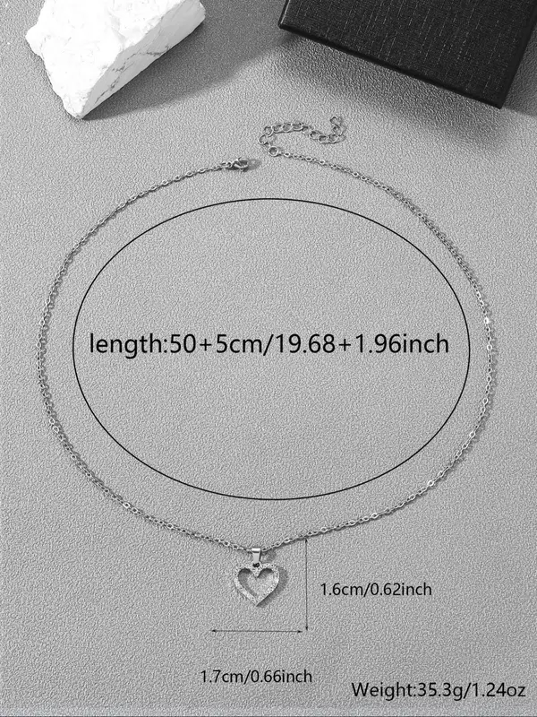 Fashion Heart Shaped Artificial Zircon Pendant Necklace, Stainless Steel Love Matching Necklace Jewelry, with Box, Minimalist Accessories for Gifts 1