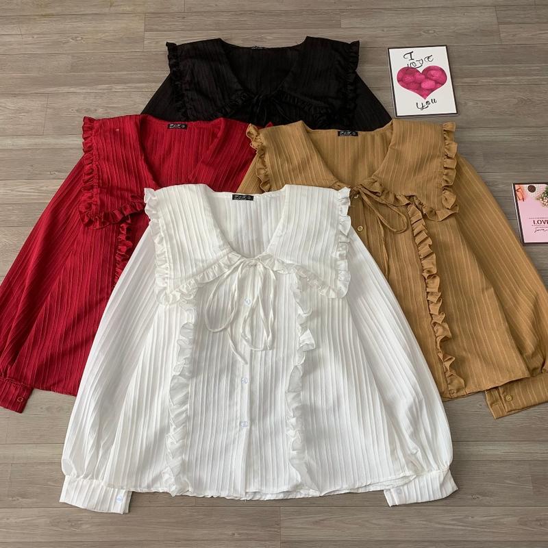 Áo Sơ Mi Kiểu Nữ 58kg - 95kg Tay Bồng Cô Nhọn Xinh Xắn Cho Các Nàng Chubby SM146 Women Top Voi Voan Shirt