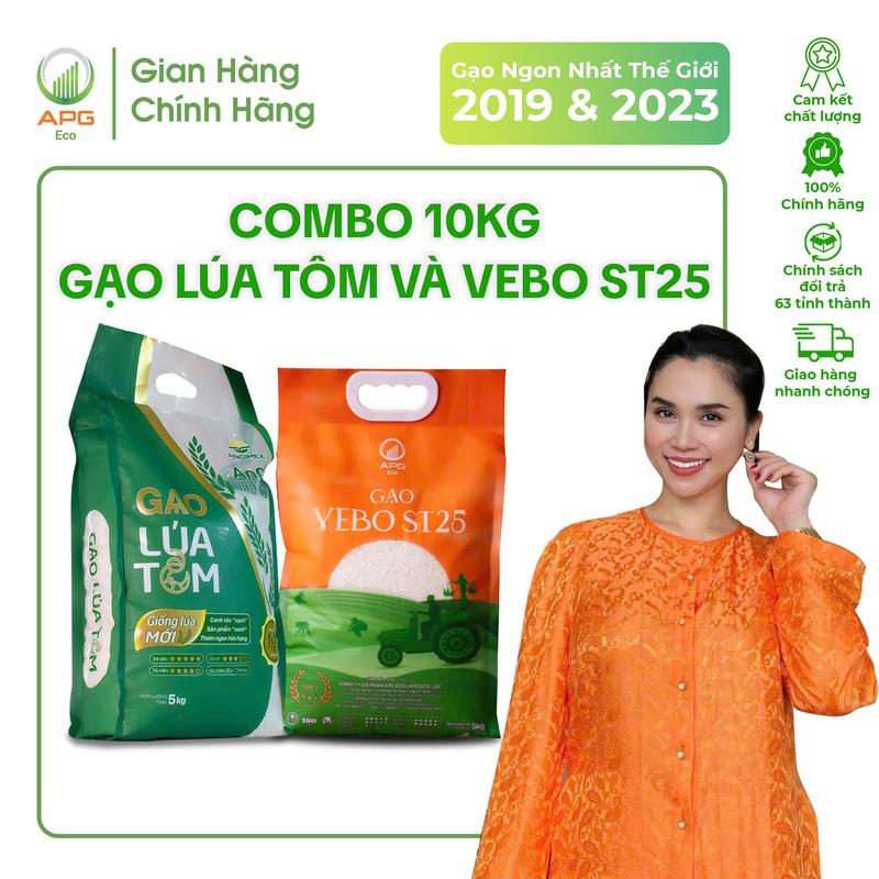  Combo 10Kg Gạo VEBO ST25 Và Lúa Tôm APG ECO Thượng hạng Hữu Cơ  Tổng nhận 10Kg  