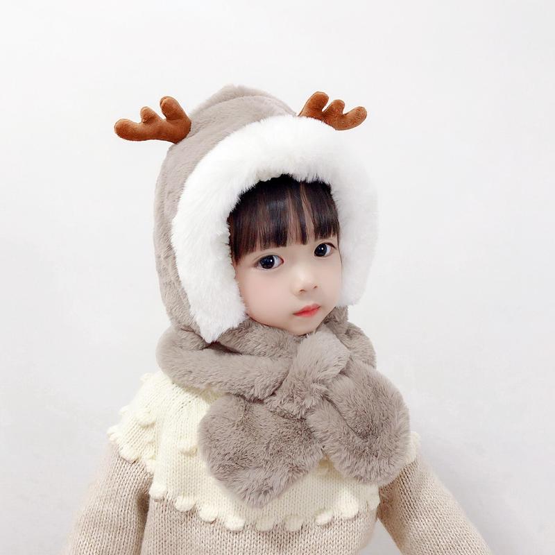 Product Introduction of Winter new children's hat scarf combination male and female children warm plush cute baby deer antler ear protection hat 2