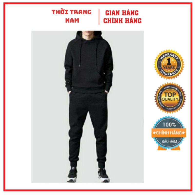 Đồ Thể Thao Nam Trơn Tay Áo Và Quần Đều Có Bo Ôm Mặc Mùa Đông Rất Ấm Bộ Chất Liệu Nỉ Bông Có Nón Dày Mịn MS3