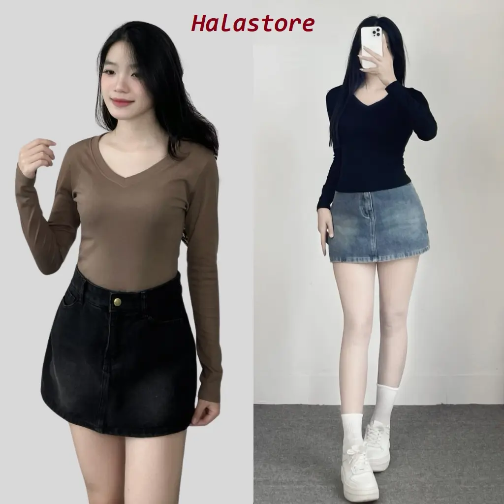 Áo Thun Nữ Dài Tay Cổ Tim Chất Cotton Co Giãn BigSize, Áo Thun Nữ Tay Dài Dáng Ôm 352T