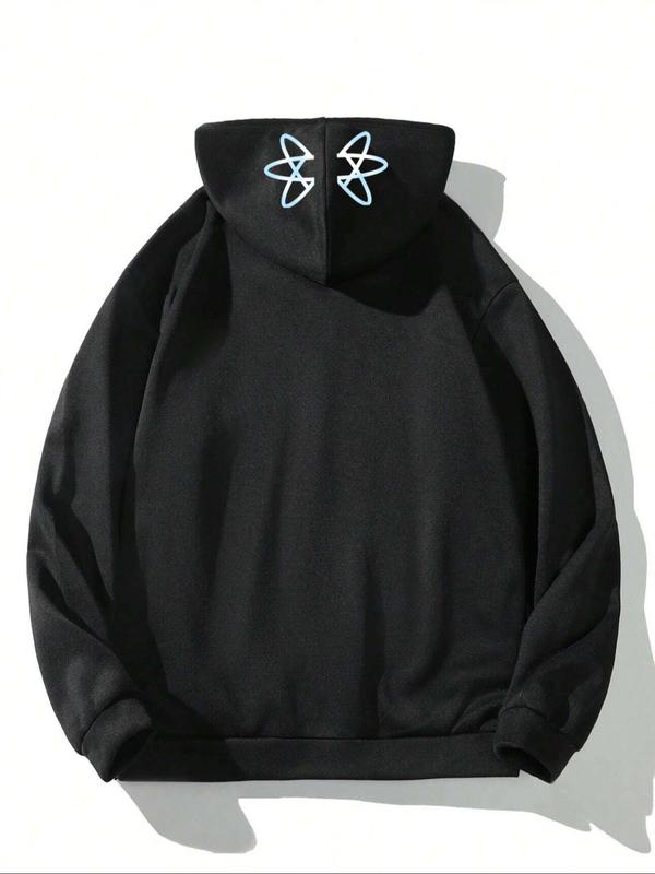 Unisex Letter Print Drawstring Zip Up Hoodie, Casual Long Sleeve Pocket Hooded Sweatshirt for Spring, Fashion Comfy Unisex Clothes for Daily Wear 1