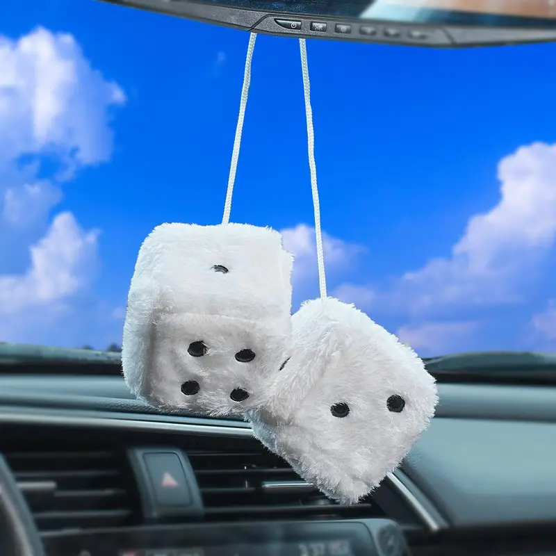 Creative Plush Dice Design Car Hanging Decoration, 1 Pair Soft Dice Car Mirror Hanging Ornament, Car Interior Accessories 5