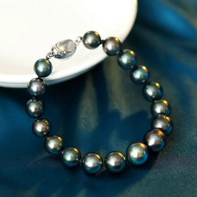 Tahitian Black Pearl Bracelet Natural Sea Peacock Green Perfect Circle Flawless Colorful Bracelet High-End Gift Genuine Goods Female Tahitian Black Pearl Bracelet Natural Seawater Malachite Green round Flawless Colorful Bracelet High-End Gift Genuine Fema