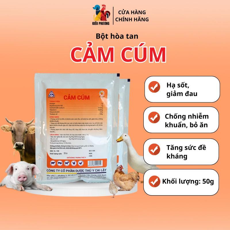 Cảm cúm (Cai Lậy) gói 50g,100gr bột hòa tan điều t.r.ị cảm cúm - ho - sổ mũi do thay đổi thời tiết trên gà - vịt - gia cầm - gia súc 0