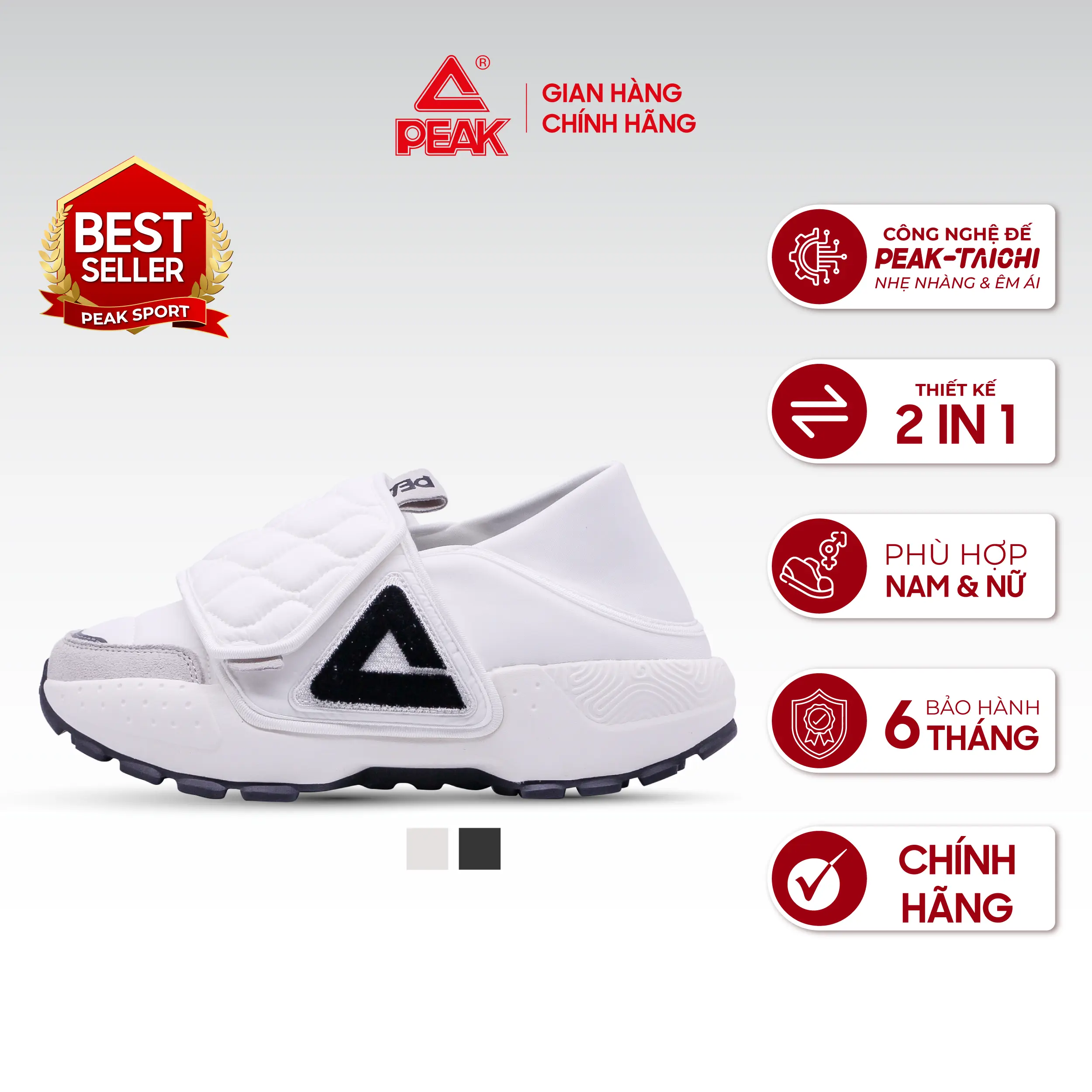 Giày thể thao nam nữ PEAK CASUAL thiết kế quai ngang đế cao siêu nhẹ ET24517E ET24518E Sneaker Sport