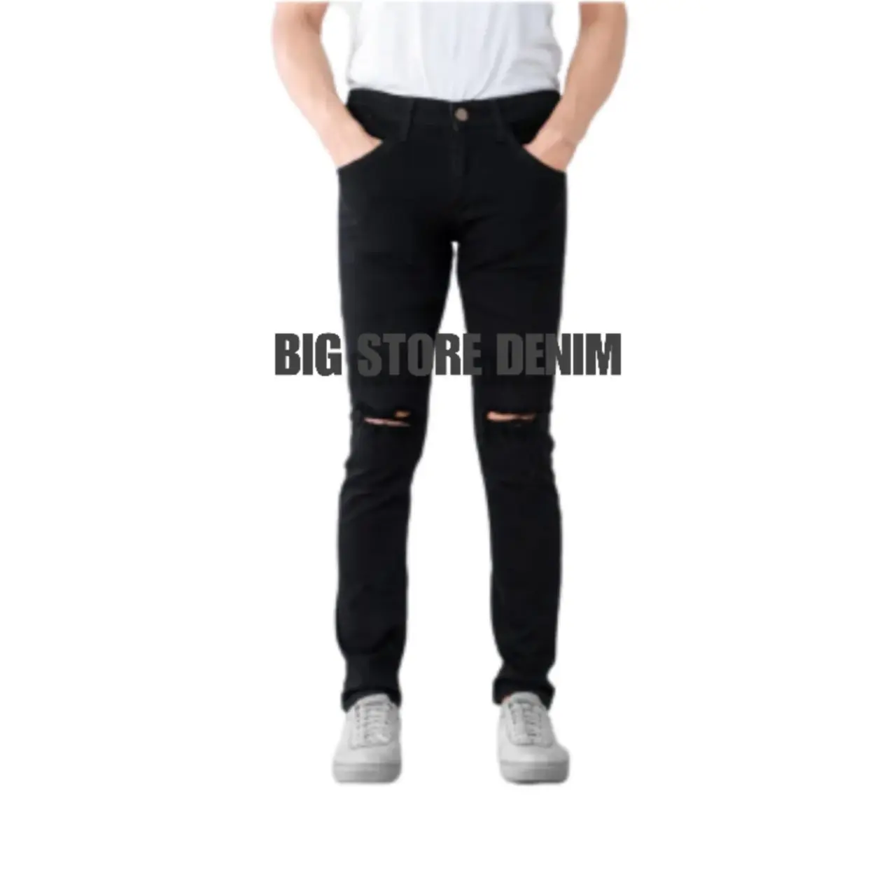 Celana Jeans Destroy Hitam Big Size Jumbo 28-44 Sobek Lutut Ripped Jeans Bahan Streatch Panjang Pria Premium Distro semi  slimfit  stretch  Denim Skinny Bandung Lembut Nyaman slim  fit  jeans Biru