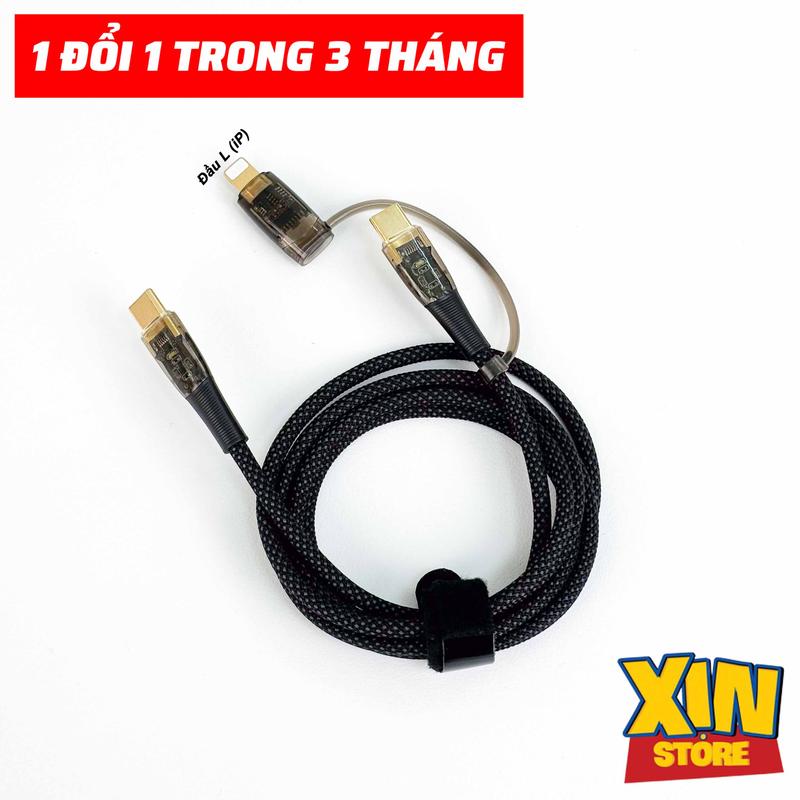 Cáp sạc nhanh (C-C & C-L) 2in1 nhà Xịn, Dài 1m, Dây bọc dù, Chip C94, Sạc nhanh iP, Android, Tablet, BH 1 đổi 1.