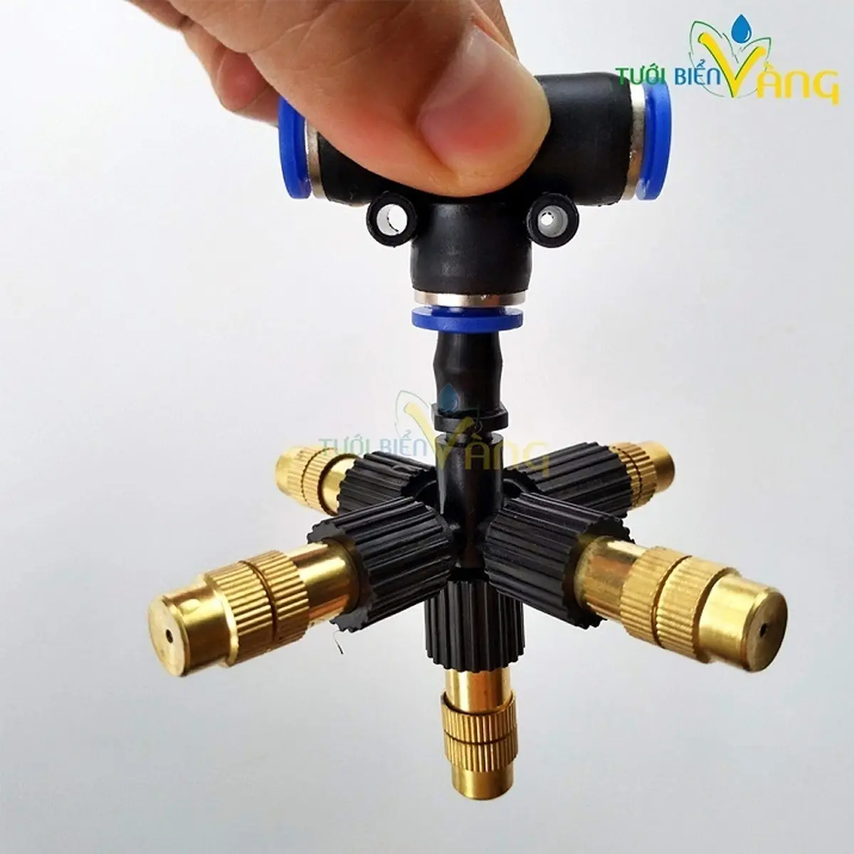 Đầu béc tưới cây phun sương 5 hướng đồng chân tê nối nhanh với ống phun sương PE 8mm