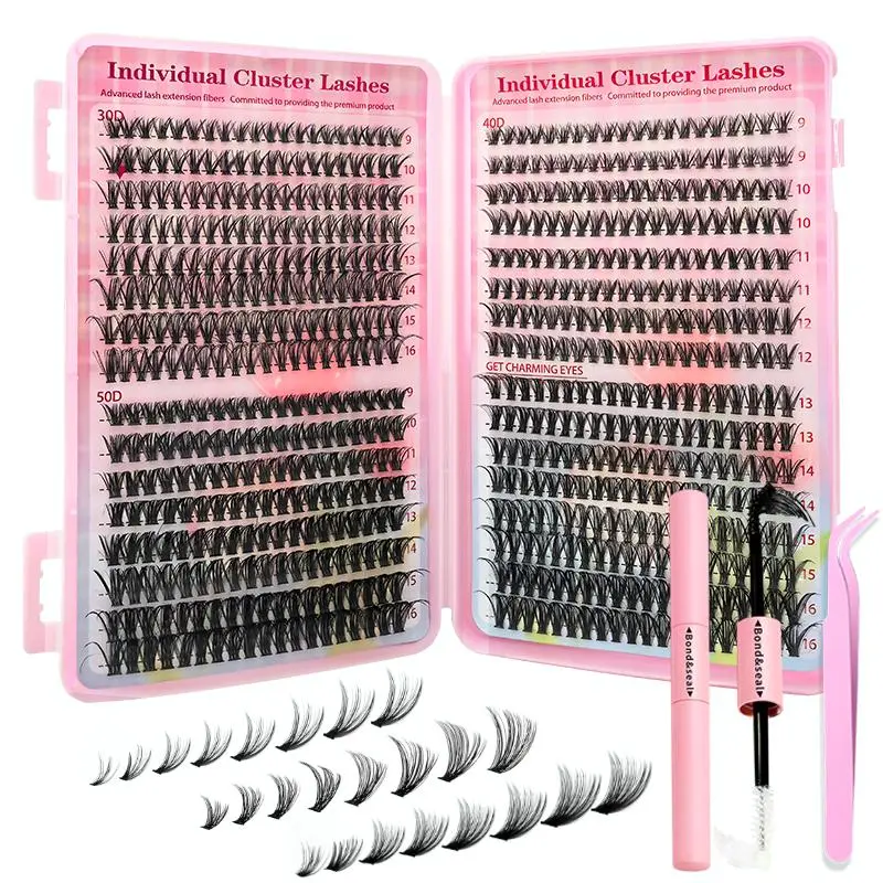 Natural Look Eyelash Extensions Set, 1 Count Fluffy False Eyelashes Set & 1 Count Eyelash Tweezers & 1 Count Eyelash Glue, Professional Makeup Accessories for Women