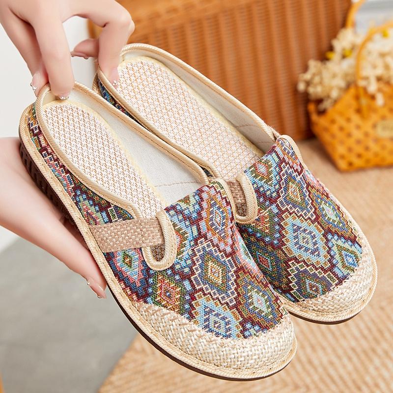 Có Sẳn Hàng Giày Thuyền Nữ Bằng Lanh Đan Bằng Cỏ Dại Phong Cách Dân Tộc Với Hoa Thêu 6