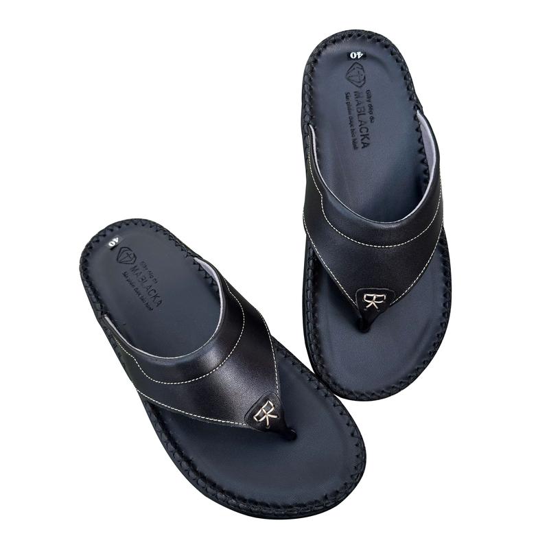 Dép kẹp nam, xỏ ngón, dép tông nam màu đen da bò thật H64 đế cao 2,5cm DéP Đế Bằng  lào dep quai kep