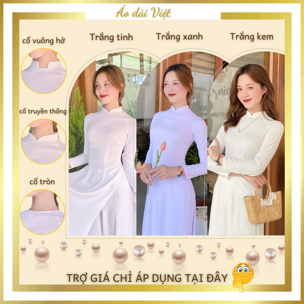 Áo dài trắng học sinh nữ đồng phục đi học truyền thống may sẵn lụa mỹ cao cấp loại I