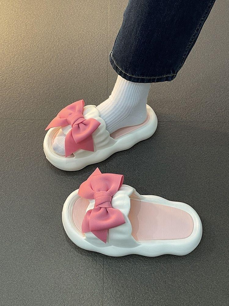 Product Introduction of New Cute Wild Bowknot Slippers for Women Summer Outdoor Student Dormitory Non-Slip Slip Slip-on Thick-Soled Sandals for Women Walking Shoes Footwear Girl Slide Flipflop Comfort Onyx 7
