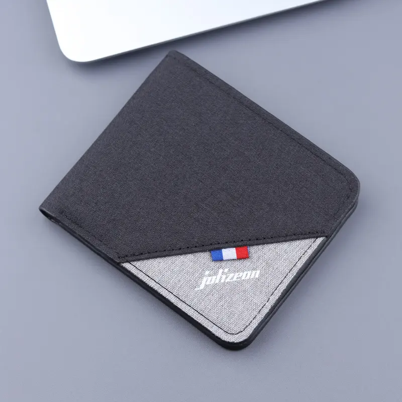 Ví thời trang nam vải canvas cầm tay ngang J16 gập đôi Nhung Wallet Kem