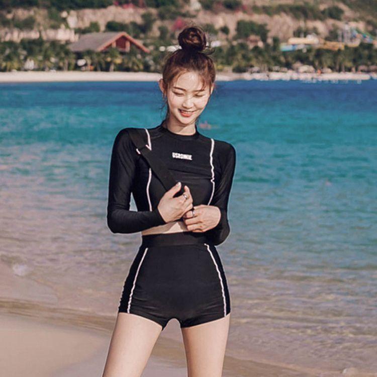 Korean  Two Piece Swimwear Long Sleeve Swimsuit Beach Wear 4