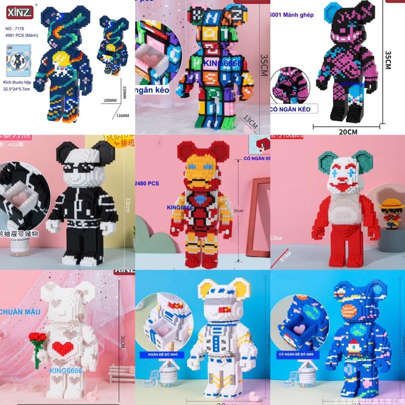 xếp hình Gấu Bearbrick jinx ironman 36cm lắp ráp mô hình ô chữ cỡ lớn Hàng Đẹp bear brick