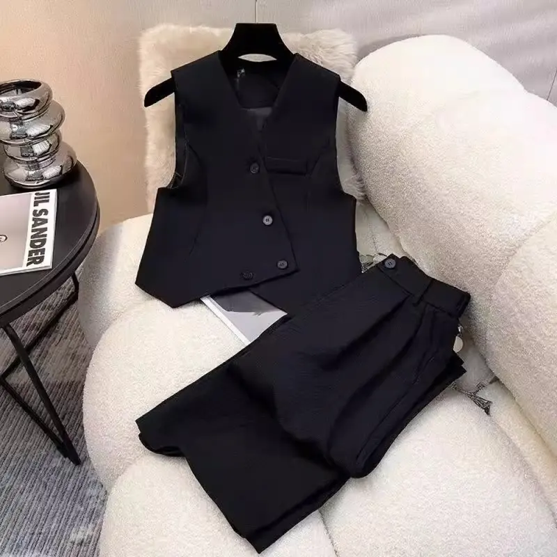 FADFAD Setelan Rompi Tanpa Lengan Celana Wide Leg Dua Potong 1