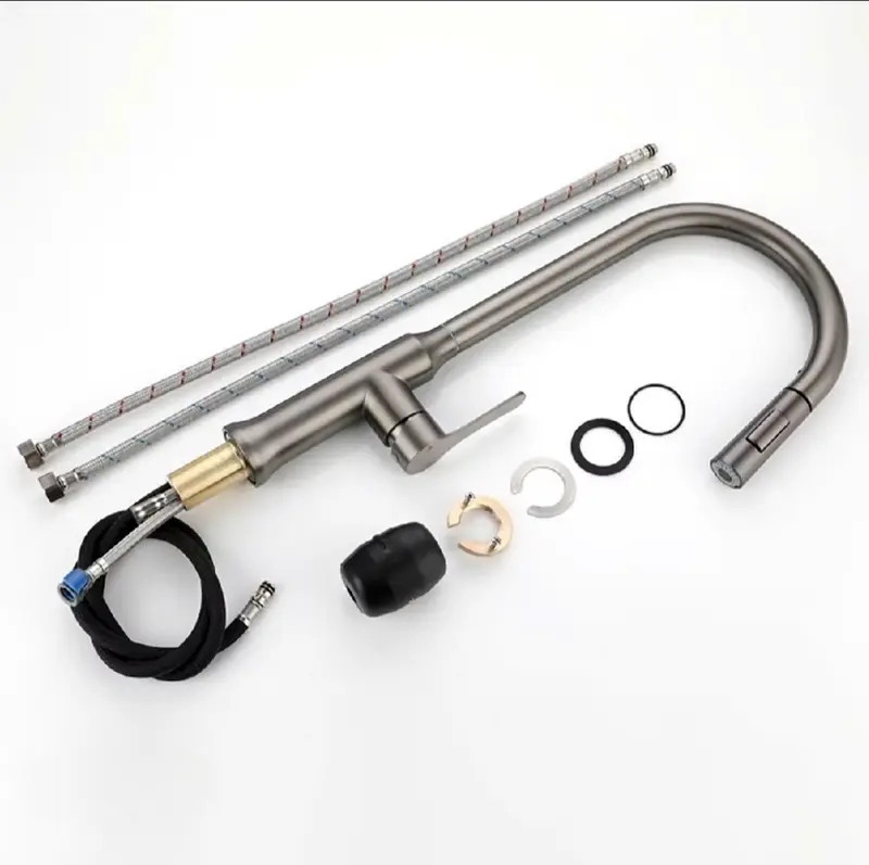 Vòi rửa chén nóng lạnh dây rút xoay 360 độ thân đồng thau Full chức năng xả chậu rửa hình cống  bồn ống  nước vòi  sen bát 4