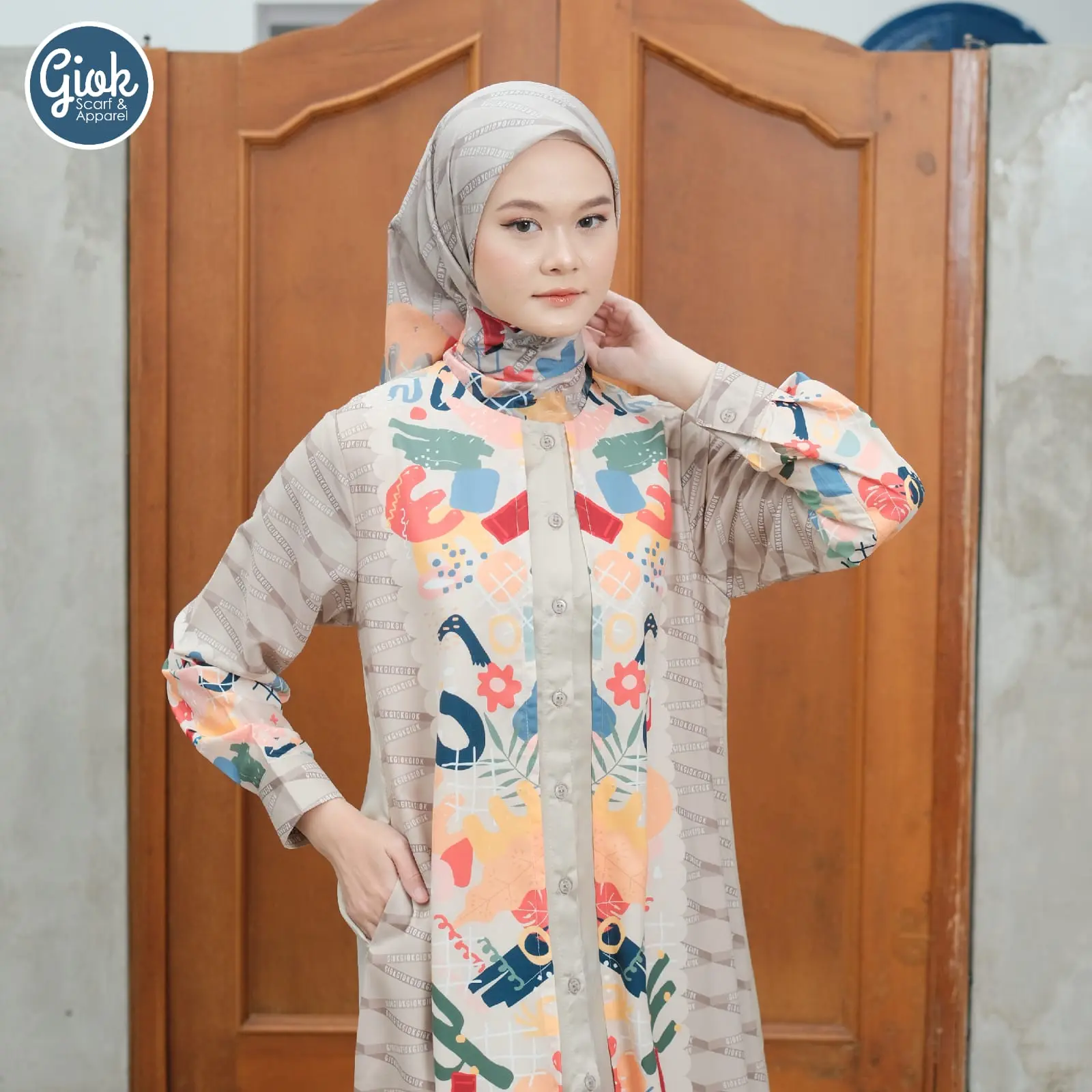 Hannah Dress - Cream By Giok Apparel - Dress Printing Muslim Gamis Kancing Wanita