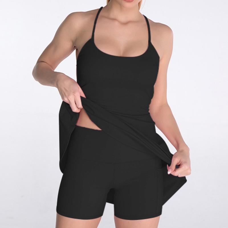 Yoga Suit Set with Chest Cushion, Anti Glare Tennis Skirt, Yoga Fitness Jumpsuit 6