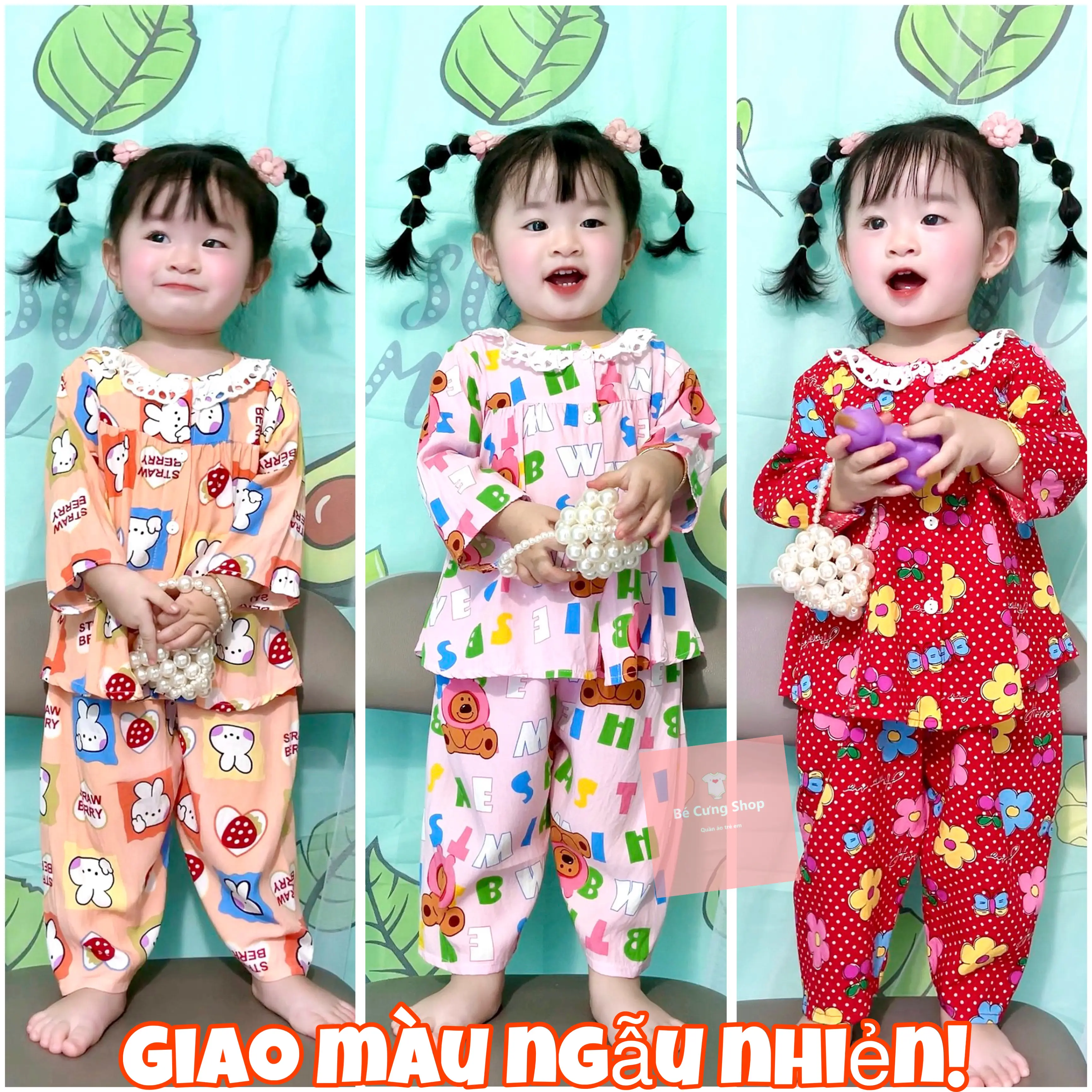 COMBO 3 bộ Quần áo Tole, Tay dài Quần dài cho bé gái | bé 5-50kg | Đã trừ hao rộng - Giao màu ngẫu nhiên Legging