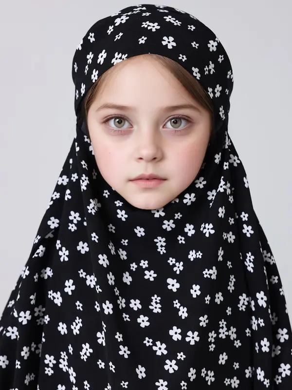 Girl's Ditsy Floral Print Hooded Abaya, Modest Long Sleeve Hooded Dress for Summer, Kids Clothes for Daily Wear 6