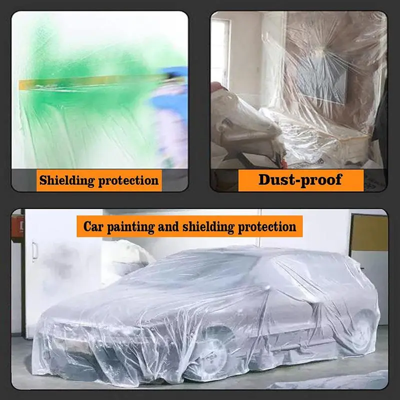 Pre-adhesive Masking Film, 1 Count Transparent Paint Plastic Masking Film, Car Painter Masking Tape Film, Plastic Film Cover for Household Appliances and Furniture 5