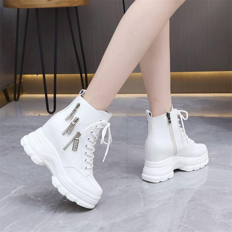 Boot Martin Tăng Chiều Cao Dành Cho Nữ Mùa Thu Và Mùa Đông 2023 Lót Lông Cừu Da Dày Cỡ Nhỏ Và Mỏng Bốt Ngắn GiàY Shoes