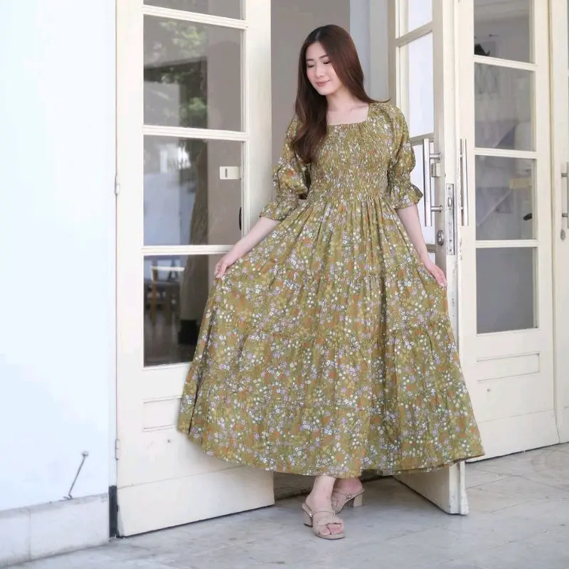 GUMI LENGAN MOTIF/DRESS SMOKE PREMIUM/KOREAN DRESS/DRESS BALI VIRAL 2