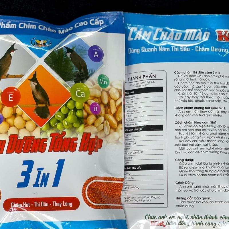 Cám tổng hợp 3in1 dành cho chim thi đấu tầm trung, chăm dưỡng và thay lông