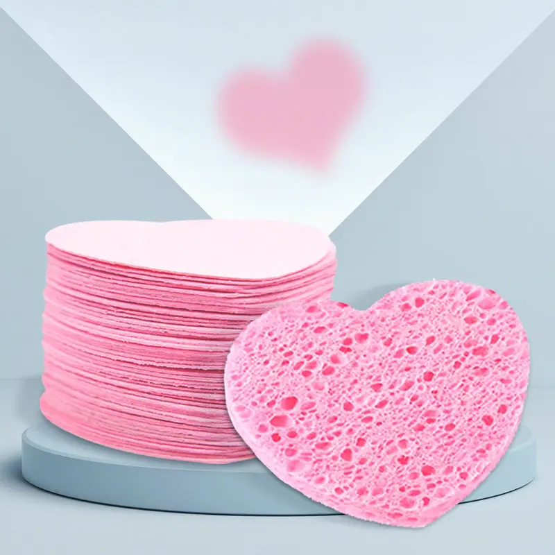 Heart Shaped Facial Sponge, 20pcs/set Compressed Cellulose Heart Shape Facial Sponge, Natural Cosmetic Spa Sponge for Facial Cleansing Exfoliating 0