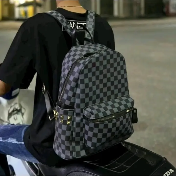 Balo Đeo Vai Kẻ Ô Xanh Đựng iPap Cho Sách Vở Laptop - Backpack Nam Bag khô sạch thời trang thể thao