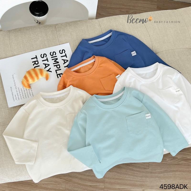 Áo thu đông bé trai bé gái BEEMO A073 áo dài tay cho bé chất cotton mềm mại phối túi ngực basic bé từ 8-24 Kg